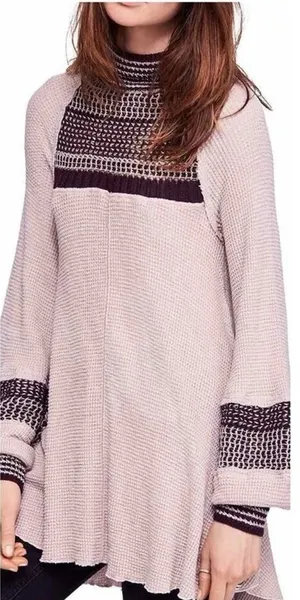 Free People Snow Day Thermal Mock Neck Top Women's Size M‎ Waffle Knit thumbnail 1