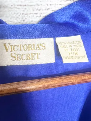 Vintage Victoria's Secret Gold Label Royal Blue Satin Button-Up Nightgown Small thumbnail 9