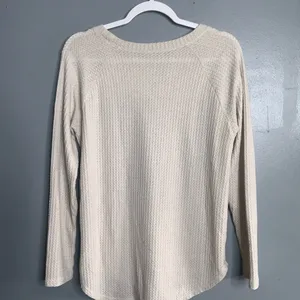 American Eagle Soft & Sexy Plush Cream Waffle Knit Sweater Pullover Medium thumbnail 5