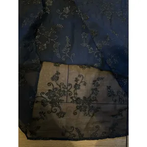Vintage Dress Navy Black Shimmer floral Sheer Midi Size 14 1/2 Whimsy Fairy Goth thumbnail 6