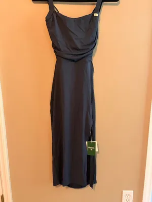 Halara S Navy Midi Dress Lace Up Side Cutouts & Ruched Details Size Small Nylon thumbnail 10