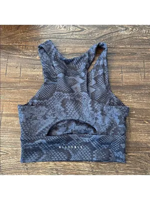 Allfenix Longline Snake Print Sports‎ Bra Grey Black Small EUC Removable Pads thumbnail 3