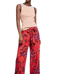 Anthropologie Wide Leg Floral Trousers paper bag spring lightweight Whimsical thumbnail 2