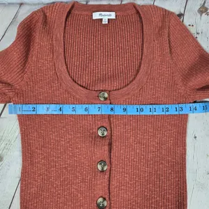 Madewell XS Ribbed Scoopneck Cardigan Sweater Weathered Brick NG738 Cotton Blend thumbnail 6