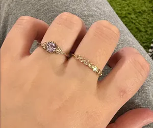Elegant Purple and Gold Women's Ring Set of Two thumbnail 1