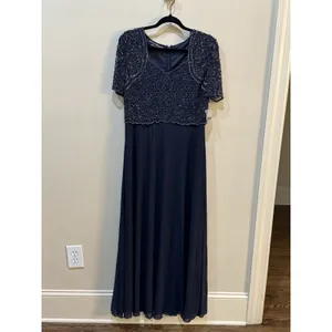 Pissaro Nights Beaded Bodice A-Line Gown Blue Size 10 Formal Cocktail thumbnail 4