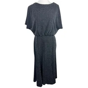 Donna Morgan Black Sparkle Metallic Knit Dolman Sleeve Midi Dress Size 12‎ thumbnail 2