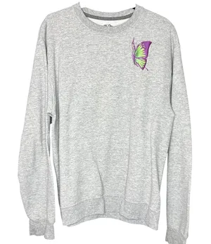 Fruit of the Loom Butterfly‎ Embroidered Sweatshirt Gray Crewneck Womens Medium thumbnail 1