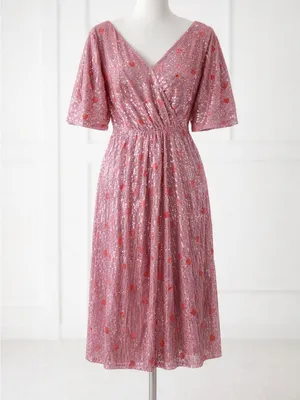 Faeriesty Glam Pink Sequin Midi Dress Sparkle Luxury Luxe Hearts Dance Party M thumbnail 2
