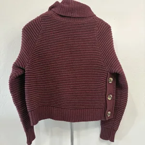 Madewell Knit Sweater Size XXS Red Burgundy Wool‎ Blend Side Button Turtleneck thumbnail 4