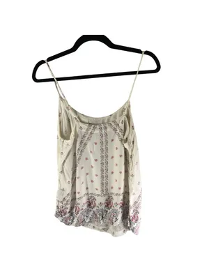 P.J. Salvage Floral Print Cami Top M Lightweight White Pink Sleeveless Crochet thumbnail 3