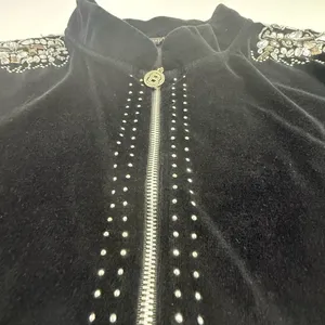 BCBGMAXAZRIA Embellished Velour Tracksuit Set Jacket & Pants Black 3X thumbnail 10