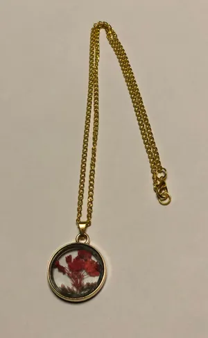 Flower Press Pendant Necklace Red thumbnail 1