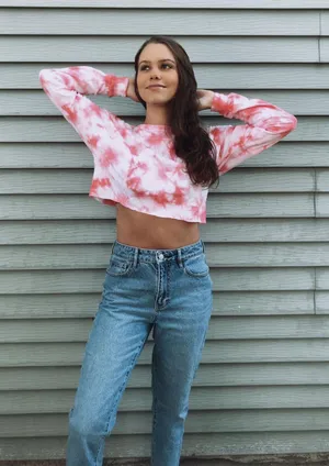 Pink Tie dye Crop Top thumbnail 1