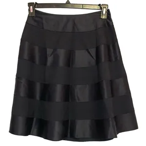 Cache 100% Silk Black Tiered A-Line Skirt Satin Panel‎ Cocktail Skirt Size 2 thumbnail 2