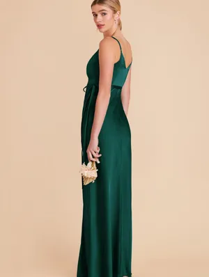 Birdy Grey Cindy Emerald Green Satin V-Neck Spaghetti Strap Dress thumbnail 3