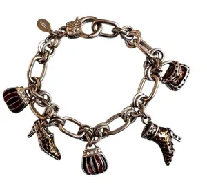 Silver tone Cookie Lee Fashionista High Heel Shoes Purses Charm Bracelet thumbnail 1