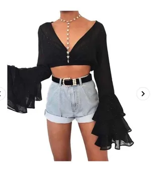 Forever 21 contemporary mesh crop top with bell sleeve thumbnail 1