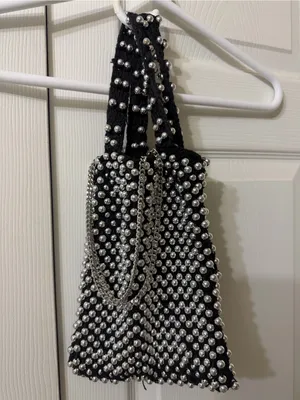 Zara Black/Silver Beaded Mini Tote Black thumbnail 3
