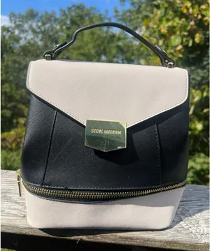 Steve Madden Backpack With Top Handle Purse Faux Leather Black Cream thumbnail 1