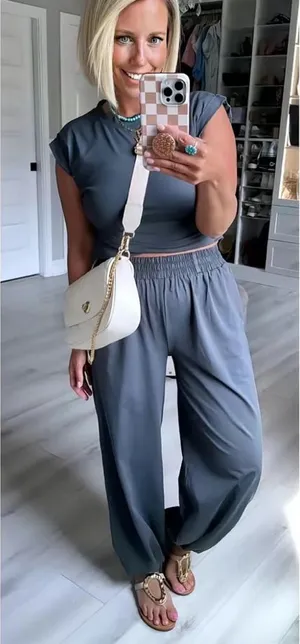Two Piece Outfit Casual Lounge Set Cropped Top and jogger Sweatpant with Pockets thumbnail 1