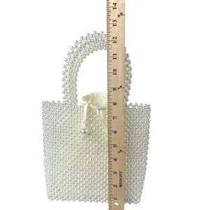 Faux Pearl‎ Beaded Tote Bag S Cream Satin Pouch Handle Bridal Wedding thumbnail 3