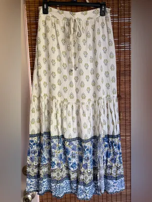 Vintage ANGIE Blue Floral Tiered Maxi Skirt Medium Boho NWT thumbnail 2