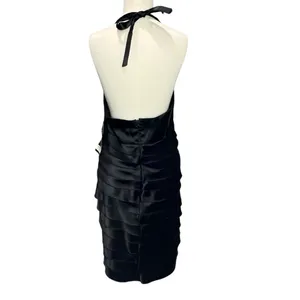 Scarlett Nite Y2K Halter Dress 14 Black Satin Tiered Ruffled Cocktail Retro HOCO thumbnail 6