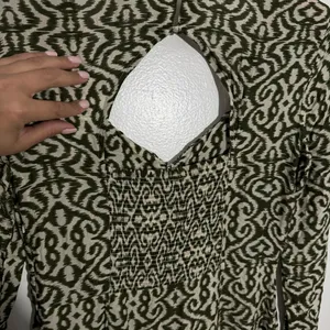 NWT‎ ZARA Printed Modal Midi Dress Green/Cream Small Boho Tribal Resortwear thumbnail 11