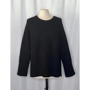 ZARA Wool Blend Solid‎ Black Shaker Knit Pullover Sweater Minimalist Medium thumbnail 2