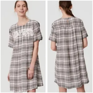 LOFT | Plaid Lace Applique Swing Dress Sz M thumbnail 2