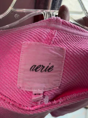 Aerie Beach Party Cropped Sweatshirt Women Sz S Neon Pink Oversized Boho thumbnail 3