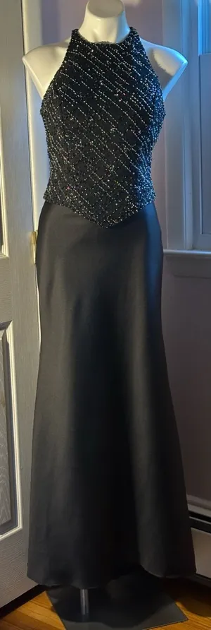 DESTINATION BY MON CHERI Beaded Halter Black Prom Gown Sz 8 thumbnail 1