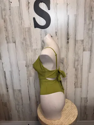 Meraki Cowl Neck Tie Back Cutout Bodysuit Womens S Chartreuse Olive Green thumbnail 2