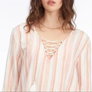 NWT BILLABONG Blue Skies Mini Beach Cover Up Tunic Dress Top Fringe Tie Medium thumbnail 2