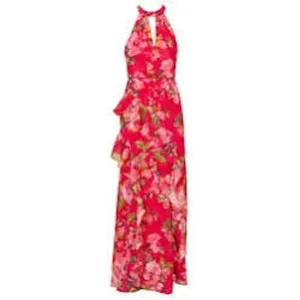 Adrianna Papell Women Dress 6 Pink Multi Mermaid Floral Ruffle Gown thumbnail 3