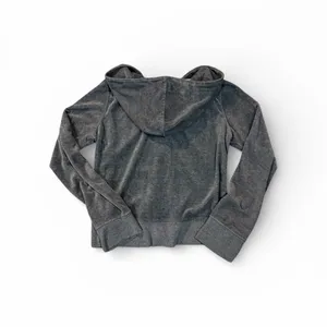 Gray Velour Zip Up Hoodie with Two Front Pockets Sz L thumbnail 2