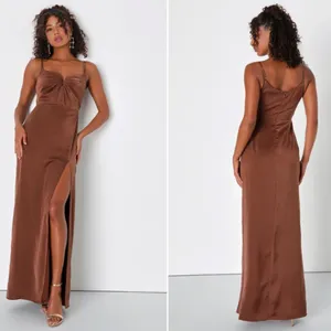 LULU's Elegant Sexy Prom Wedding Bridesmaid Satin Chic Romantic Satin Maxi thumbnail 5