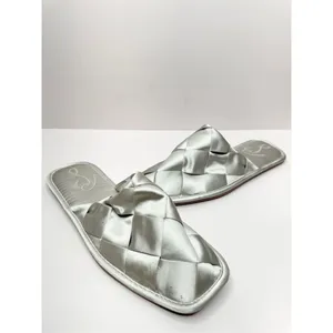 Sam Edelman Mules Ladies 6.5‎ Silver Slip On Round Toe Woven Satin Finish Shoes thumbnail 6