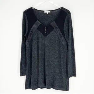 Downeast Love Long Sleeve‎ Rib Knit Top Women's XL Gray Boho thumbnail 2