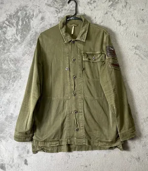 Free People Embellished Military Shirt Jacket Olive Green Embroidered Patch S thumbnail 1