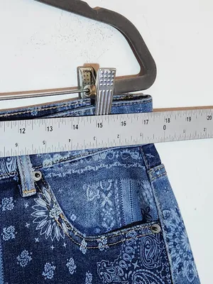 No Boundaries Bandana Patchwork Print Low Rise Denim Mini Skirt Size Medium thumbnail 5