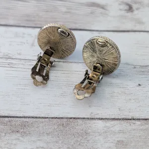 Vintage Clip On Earrings Domed Metallic Brown with Gold Tone Halo thumbnail 6