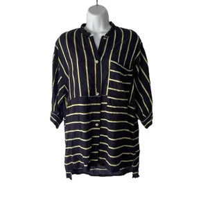 Intimately Free People Size XS Navy‎ Blue High Low Striped Blouse Tunic thumbnail 3