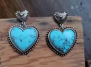 Silver Tone Imitation Turquoise Stone Heart Hanging Earrings, NWT thumbnail 2