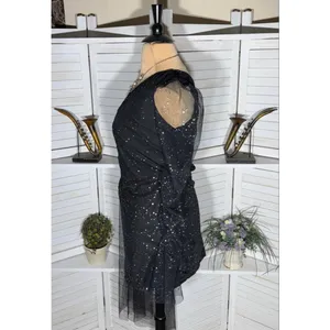 Shein mini dress black sparkle one shoulder sheer cocktail glam whimsigoth sz 1X thumbnail 4