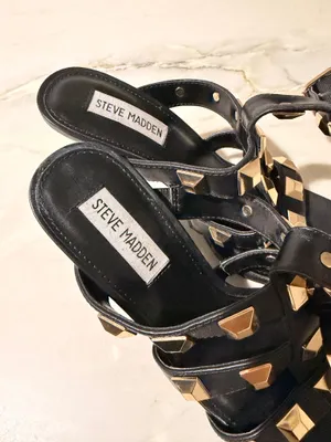 Rock Stud Heeled Sandals Gladiator Strappy Elevated Mob Wife Edgy Rocker Chic thumbnail 8