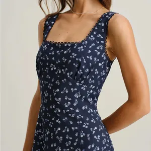 Rihoas Navy Floral Square Neck Slip Mini Dress thumbnail 2