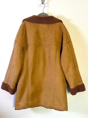 Free People Western Bohemian Retro 70s Faux Sherpa Suede Diogo Coat Size Large thumbnail 6