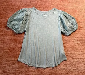 Cupio Light Green Puff Sleeve Top Size L Eyelet Cotton Sleeves thumbnail 1